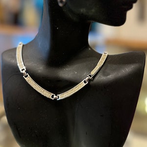 Christian Dior Silver Tone Necklace Collar with Rhinestones