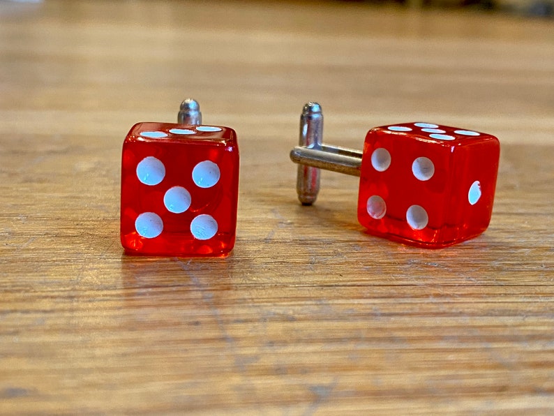 VINTAGE Pair of Red Lucite Dice Bullet Back Cufflinks image 2