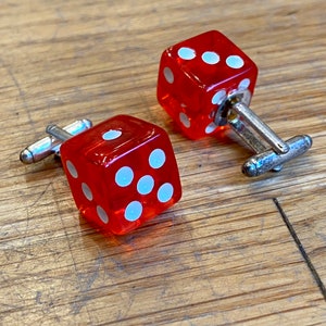 VINTAGE Pair of Red Lucite Dice Bullet Back Cufflinks image 6