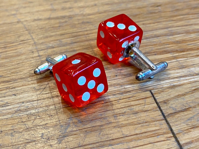 VINTAGE Pair of Red Lucite Dice Bullet Back Cufflinks image 6