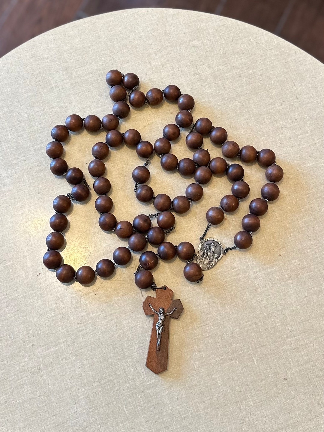 Vintage 1930s St Ann De Beaupre Large Wood Wall or Habit Rosary France