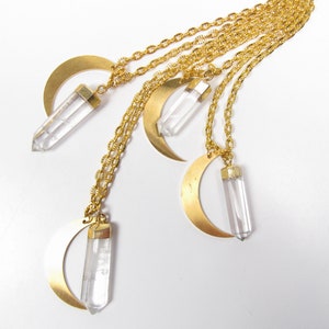 Gold Tone Crescent Moon and Clear Quartz  Necklace by Violet & Fawn
