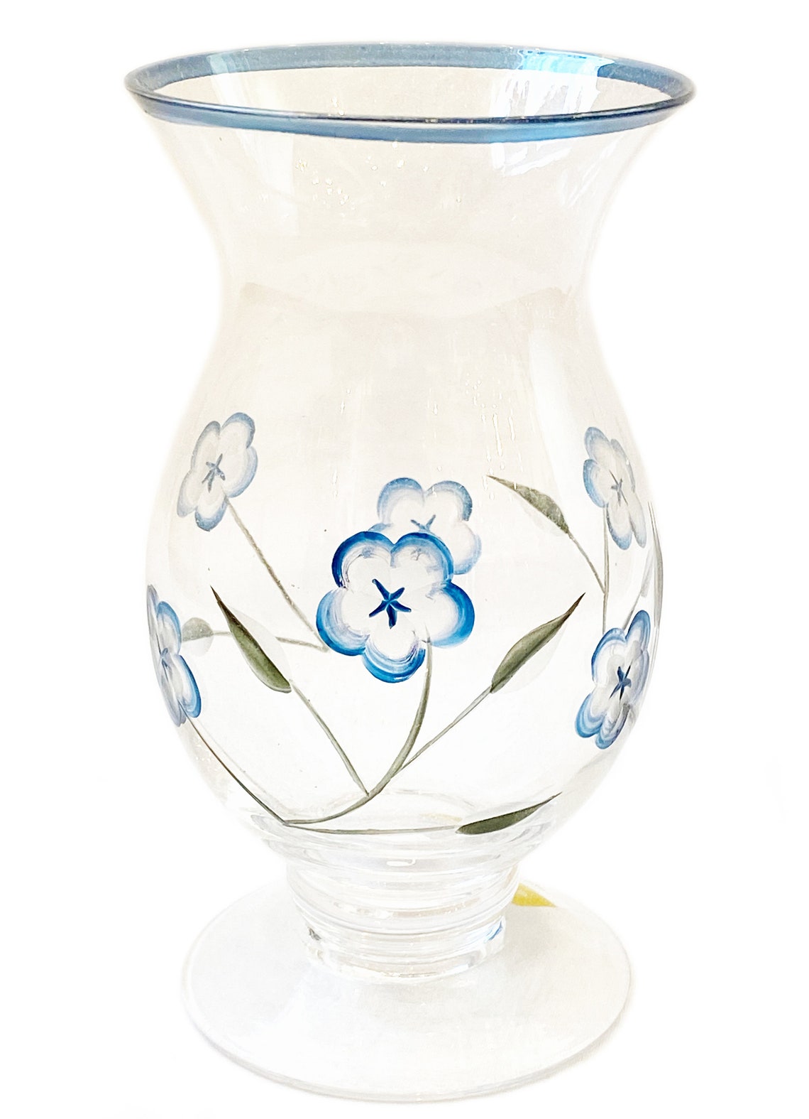 Lenox Hand Painted Clear Glass Blue Flower Vase Etsy