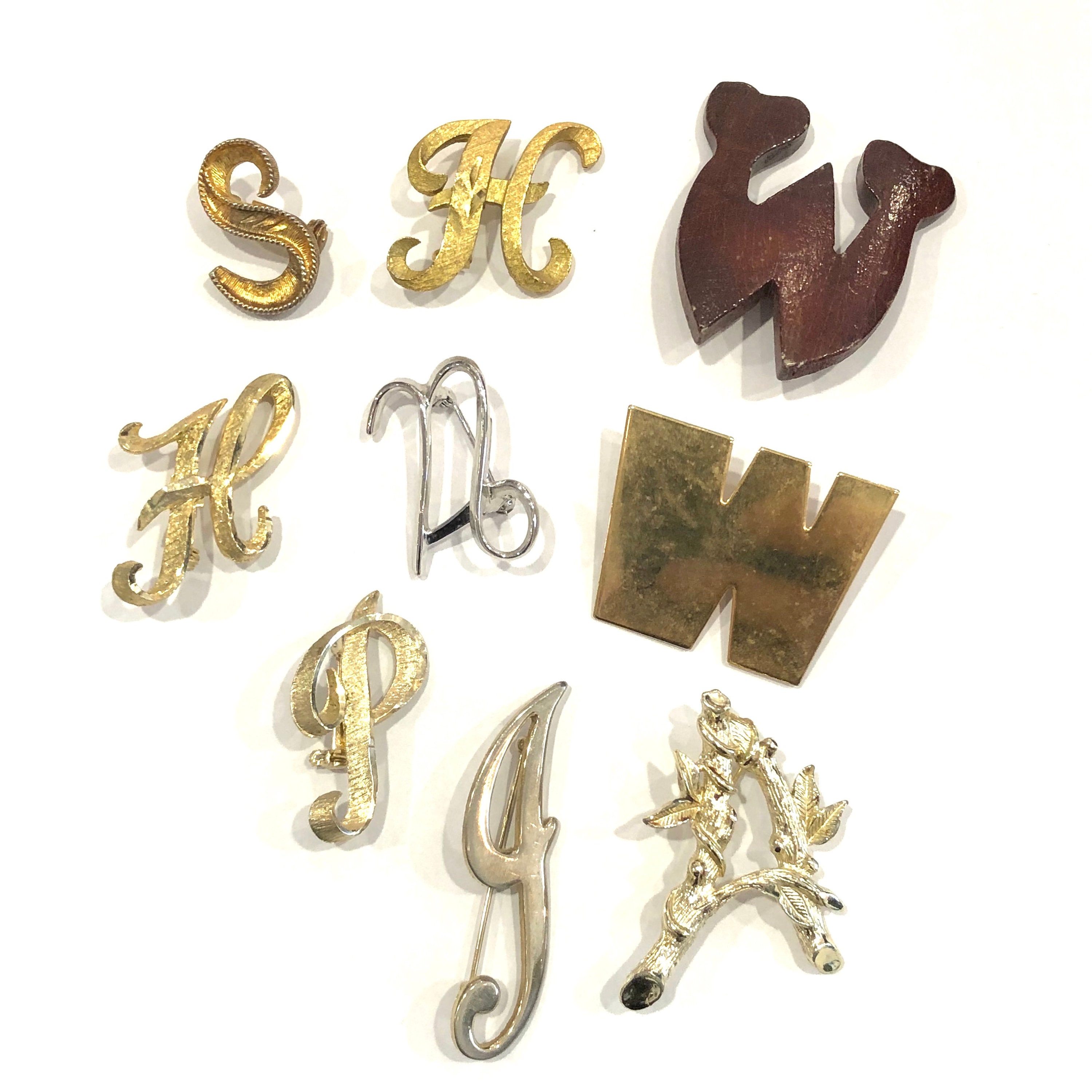 Your Choice Vintage Initial Brooches A W S N P J Brooch Etsy