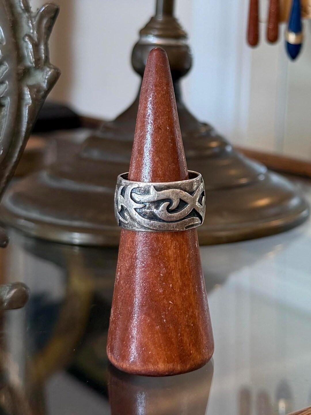 Vintage Hallmarked Sterling Silver Tribal Sigilism Wide Band Ring ...