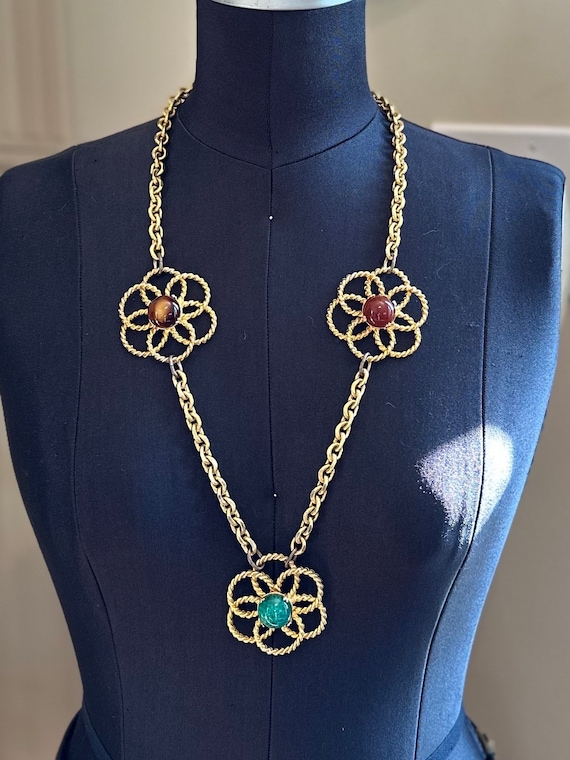 Collier Vintage Yves Saint Laurent Haute Couture - Pierre Verre Cabochon Rouge