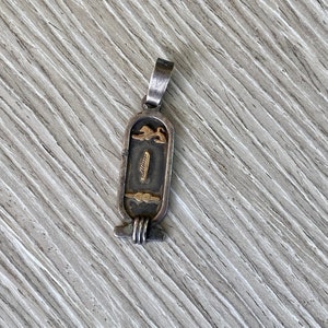 VINTAGE Sterling Silber 18K Gold Ägyptische Kartusche Hieroglyphen Anhänger