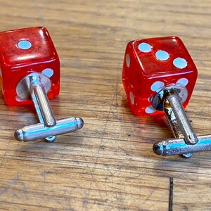VINTAGE Pair of Red Lucite Dice Bullet Back Cufflinks image 5