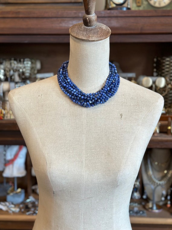 Hand Knotted Blue Sodalite Multi Strand Sterling S