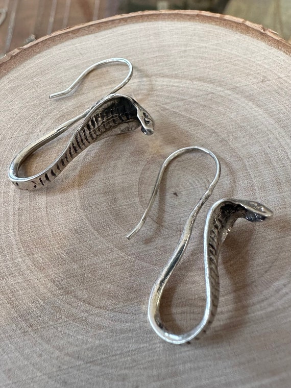 Vintage Sterling Silver Cobra Snake Dangle Drop E… - image 7