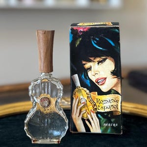 Vintage 1950s Parera Romance Espanol Agua de Colonia Eau de Cologne Perfume Bottle with Original Box Made in Spain Midcentury