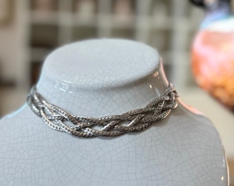 Vintage Signed KAFIN New York Silver Tone Multi-Strand Braided Choker Necklace 15”