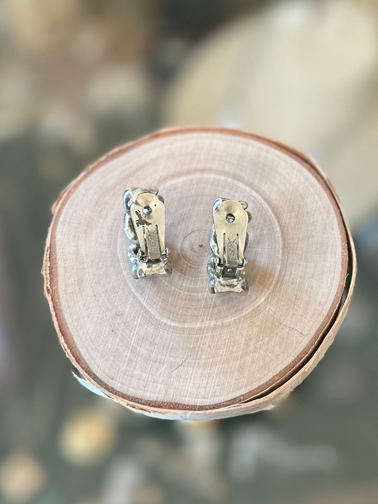 【SAINT LAURENT】Silver-tone clip earrings イヤリング Vintage YSL Yves Saint Laurent Gunmetal Chain Link Design