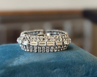 Grand Bracelet Manchette Vintage - Métal Et Strass, Style Couture, Excellent état