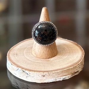 Vintage 1960s - 70s Taxco Mexico Signed 925 MCR Sterling Silver Large Brown Speckled Stone Statement Ring Adjustable