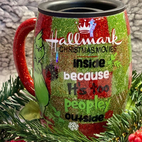 Red & Green Plaid, Red Plaid Coffee Mug, Grinch Coffee Mug, Stainless Steel Coffee Mug, Stainless Steel, Glitter Tumbler, Christmas Tumbler