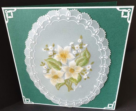 Customization possible! Handmade with a matching envelope Personalized greeting card for any occasion in parchment pergamano technique