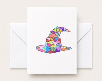Colorful Witch Hat Greeting Card, Blank Witchy Art Card with Envelope, Original Abstract Magic Illustration