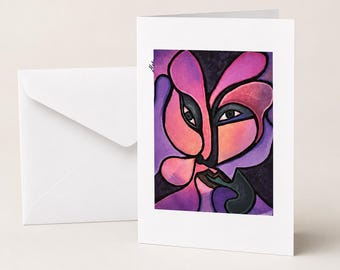 Abstract Face Greeting Card, Blank Art Card with Envelope, Original Acrylic Painting Card