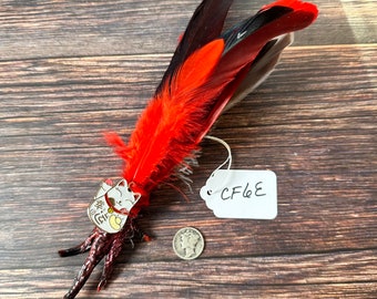 Chicken Foot Talisman – dark red with red and black feathers and lucky cat charm