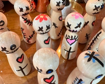 Folk Art Wooden Peg Dolls – Voodoo dolls