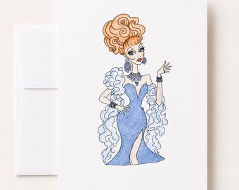 Glamorous Redhead Greeting Card, Blank Fashion Art Card with Envelope, Original Glamour Girl Illustration