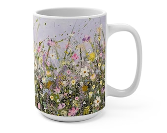 Wildflower Meadow Mug, Original Acrylic Art Mug, Floral 15oz Ceramic Mug, Garden Coffee Cup, Artist Gift by Gee