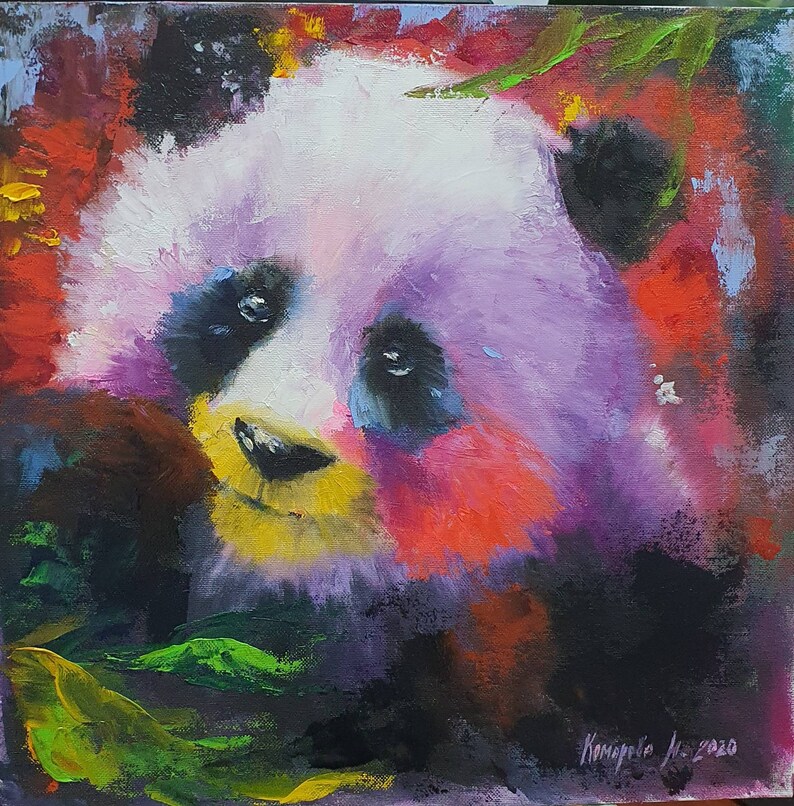 Panda painting, original oil painting, wall decor, canvas car Panda painting, original oil painting, wall decor, canvas car