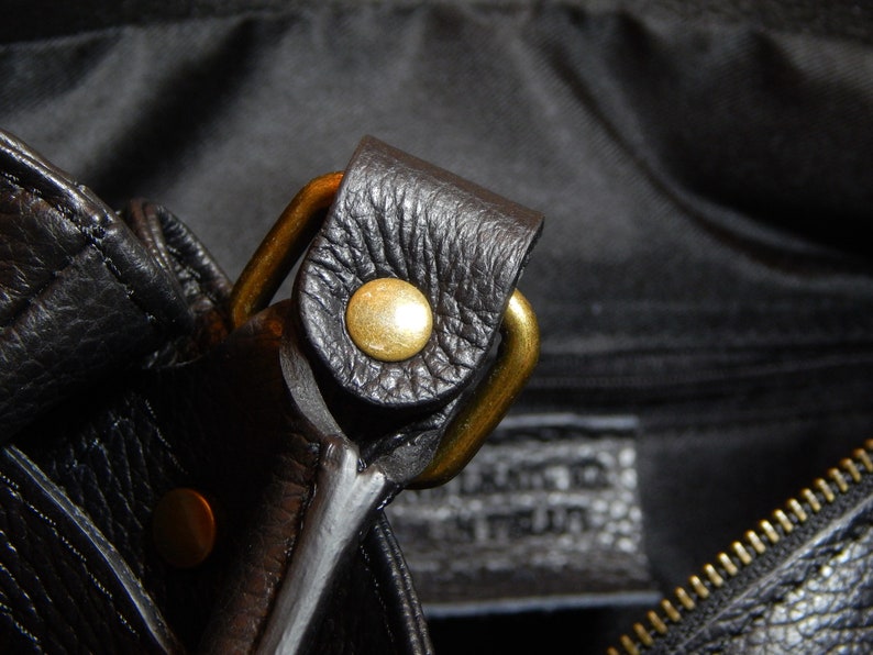 Black Leather Top Handle Bag, Soft Black Leather Bag, Womens Italian Leather Handbag, Vintage Leather Bag, Leather Handbag with Clasp image 6