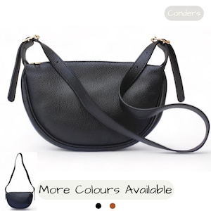 Genuine Leather Slouchy Half Moon Handbag in Black or Tan, Italian Leather Crossbody Bag, Leather Sling Tote, Leather Purse, Dumpling Bag