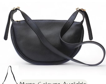 Genuine Leather Slouchy Half Moon Handbag in Black or Tan, Italian Leather Crossbody Bag, Leather Sling Tote, Leather Purse, Dumpling Bag