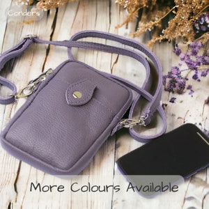 Violet Leather Crossbody Phone Bag, Mobile Phone Pouch, Leather Passport Holder, Soft Italian Leather Slim Purse, Minimalist Travel Bag