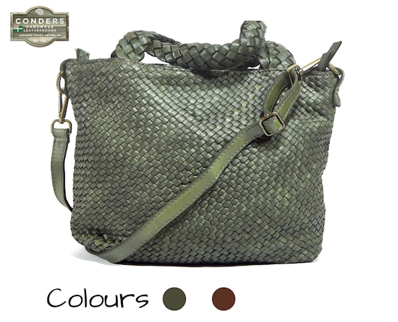 バッグ Synthetic Leather Rope Handle Bag Genuine Leather Woven Handbag, Top Handle Leather Bag