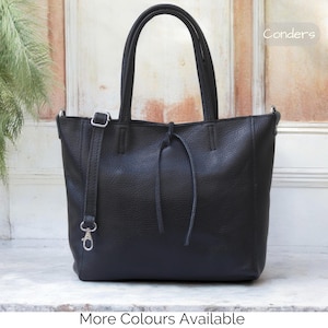 Bolso de piel auténtica, bolso de piel italiana con asa superior, bolso minimalista de piel negra con asa y detalle de nudo, regalo perfecto para ella.
