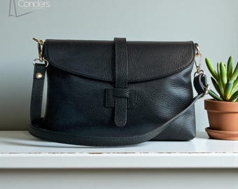 Women’s Everyday Leather Handbag with Detachable and Adjustable Strap. Use as a Clutch Bag for Weddings, Evenings and Special Occasions.