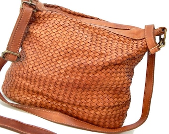 Bolso de mano de cuero trenzado, bolso de mano de cuero marrón claro, bolso bandolera de cuero marrón, bolso de cuero italiano, bolso tote de cuero marrón, bolso trenzado, monedero de cuero