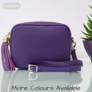 Purple Camera Bag, Italian Leather Crossbody Bag, Small Leather Crossbody Camera Bag, Leather Tassel Festival Bag, Box Bag Purse, Disco Bag