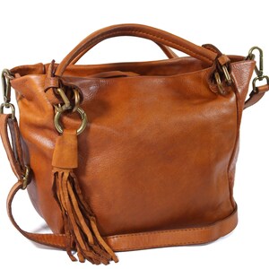 Tan Leather Top Handle Handbag, Italian Leather Handbag, Leather Crossbody Bag, Soft Tan Leather Tote, Vintage Bag, Womens Leather Bag image 3