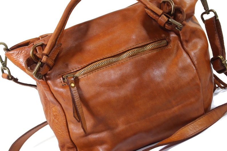 Tan Leather Top Handle Handbag, Italian Leather Handbag, Leather Crossbody Bag, Soft Tan Leather Tote, Vintage Bag, Womens Leather Bag image 5