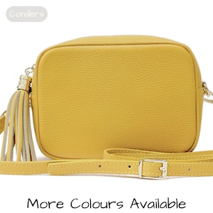 Camera Bag, Mustard Yellow Italian Leather Crossbody Bag, Small Leather Crossbody Camera Bag, Leather Tassel Festival Bag, Crossbody Purse