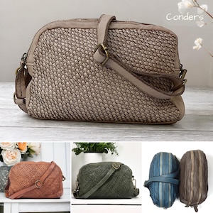 Woven Leather Handbag, Tan Leather Handbag, Leather Crossbody Bag, Italian Leather Bag, Brown Leather Camera Bag, Vintage Leather Purse