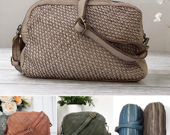 Sac à main en cuir tressé, sac à main en cuir marron clair, sac bandoulière en cuir, sac en cuir italien, sac pour appareil photo en cuir marron, sac à main en cuir vintage