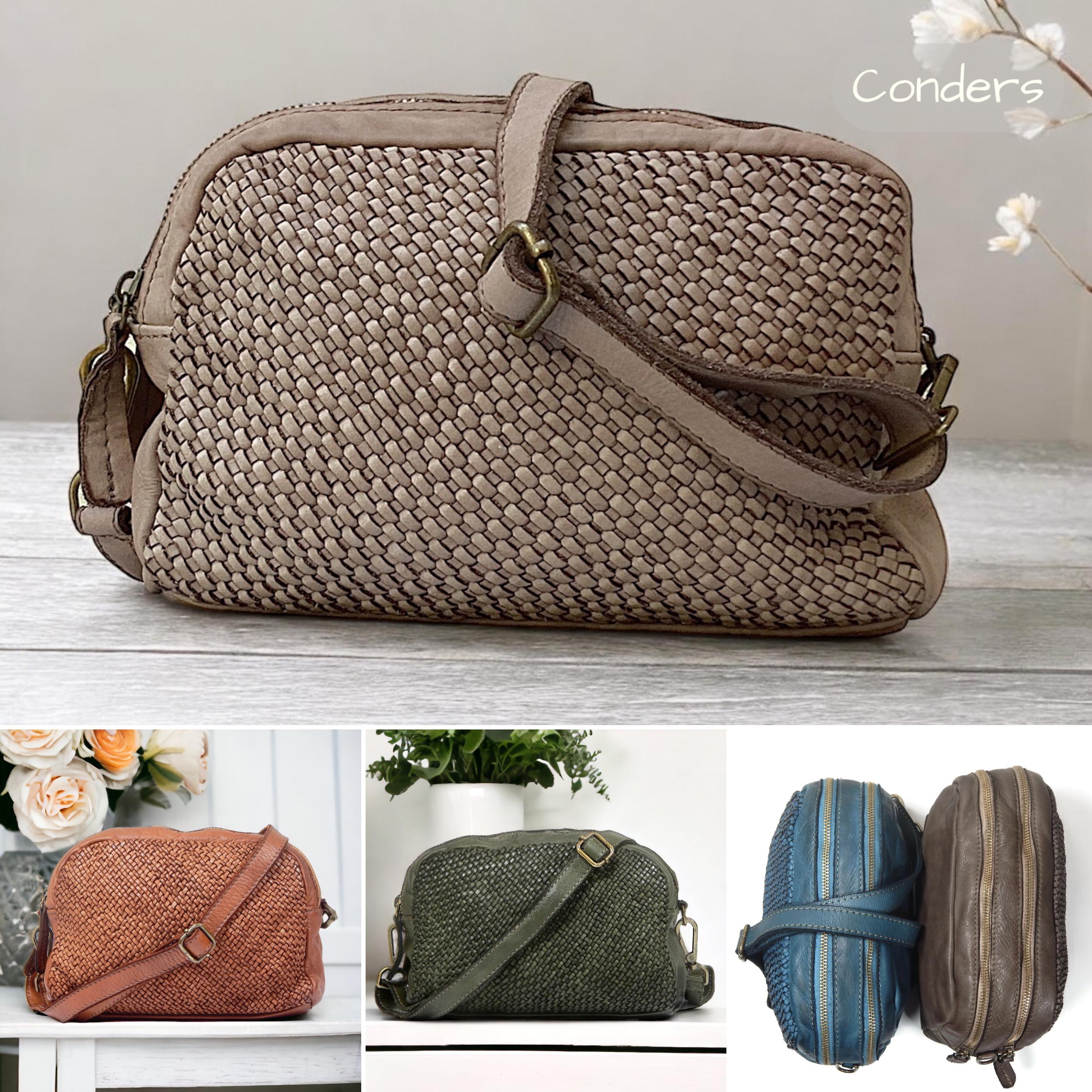Borsa da donna intrecciata, fatta a mano in Italia in pelle nabuk di