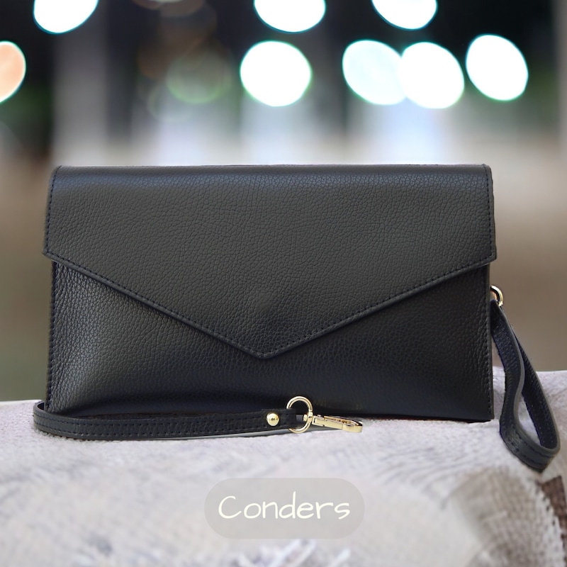 London England Leather Clutch Bag - Black