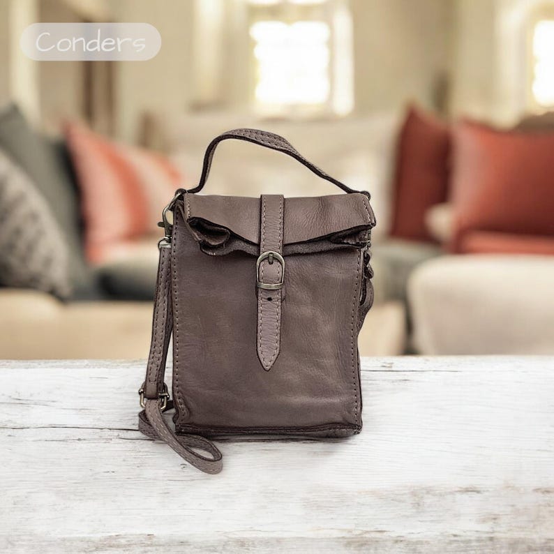 Bolso bandolera de piel para teléfono en 15 colores, funda de piel para móvil, bolso de piel para cámara, monedero pequeño de piel italiana suave, bolso para festivales. Dark Taupe