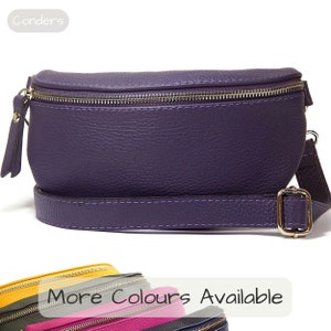 Purple Leather Bum Bag, Italian Leather Hip Bag, Fanny Pack, Leather Waist Bag, Soft Leather Crossbody Sling Bag, Bumbag Travel Pouch