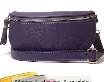 Purple Leather Bum Bag, Italian Leather Hip Bag, Fanny Pack, Leather Waist Bag, Soft Leather Crossbody Sling Bag, Bumbag Travel Pouch