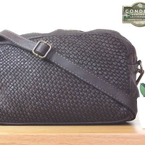 Woven Leather Handbag, Braided Leather Handbag, Leather Crossbody Bag, Italian Leather Bag, Brown Leather Camera Bag, Vintage Leather Purse