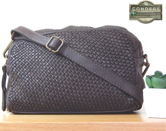 Woven Leather Handbag, Braided Leather Handbag, Leather Crossbody Bag, Italian Leather Bag, Brown Leather Camera Bag, Vintage Leather Purse