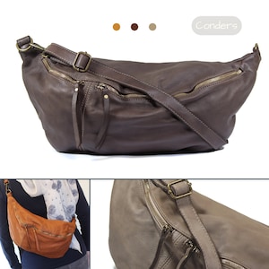 Große Italienische Leder Gürteltasche in Vintage Tan, XL Leder Umhängetasche, Weiche Leder Umhängetasche, Braune Leder Reisetasche
